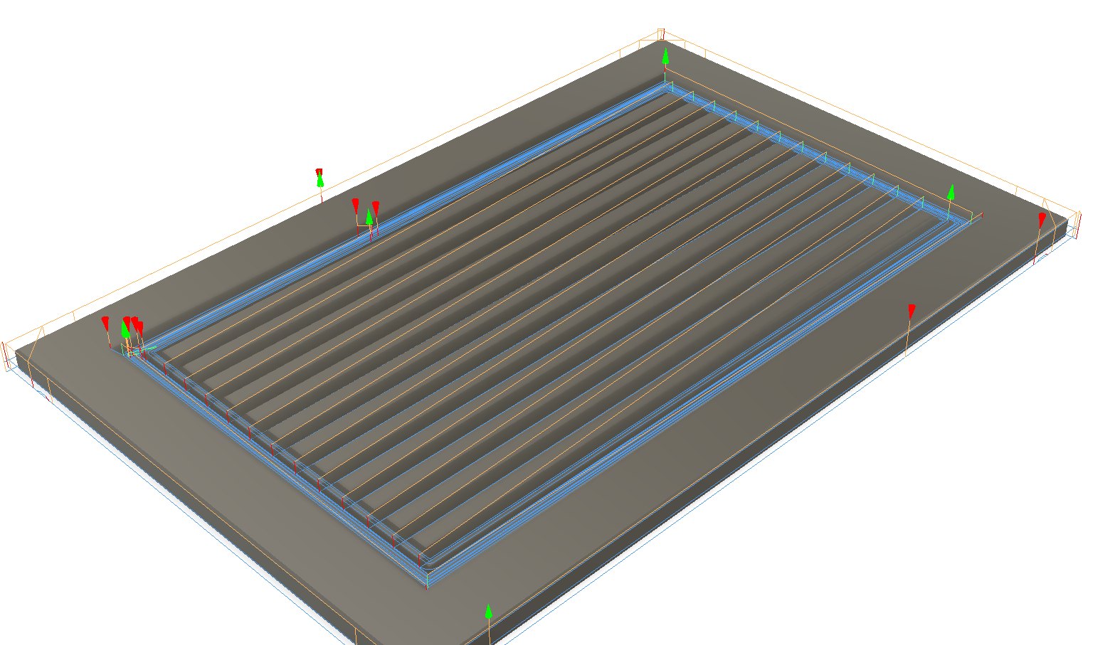 Automatic toolpaths on a V-grooved door in the Fusion Manufacture workspace
