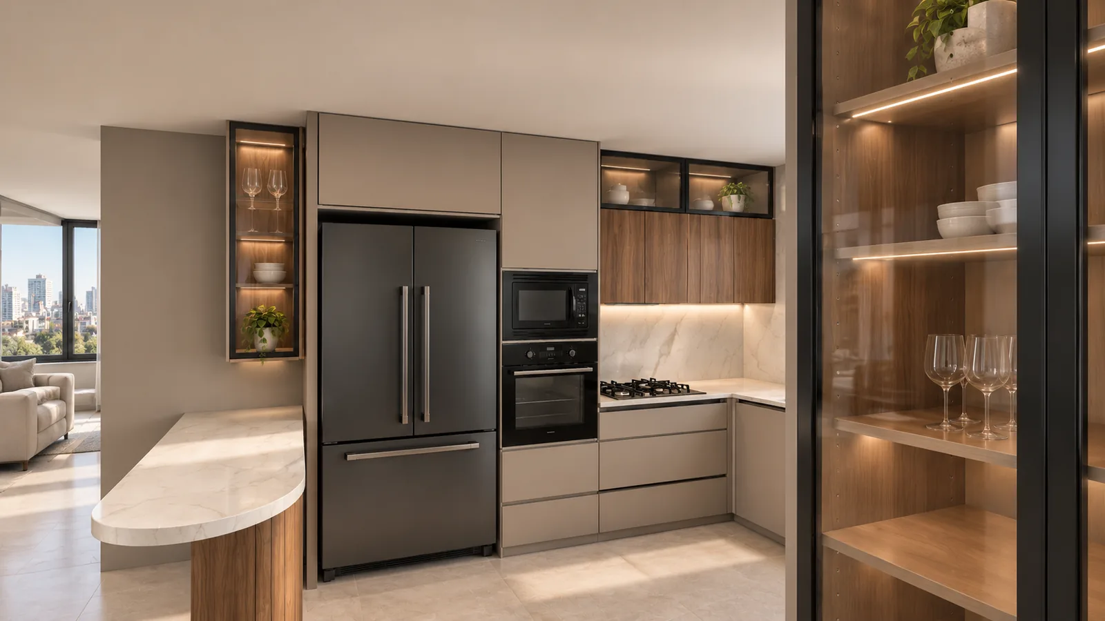 Kitchen view 2: the same frame rendered by an AI image tool with one reference photo