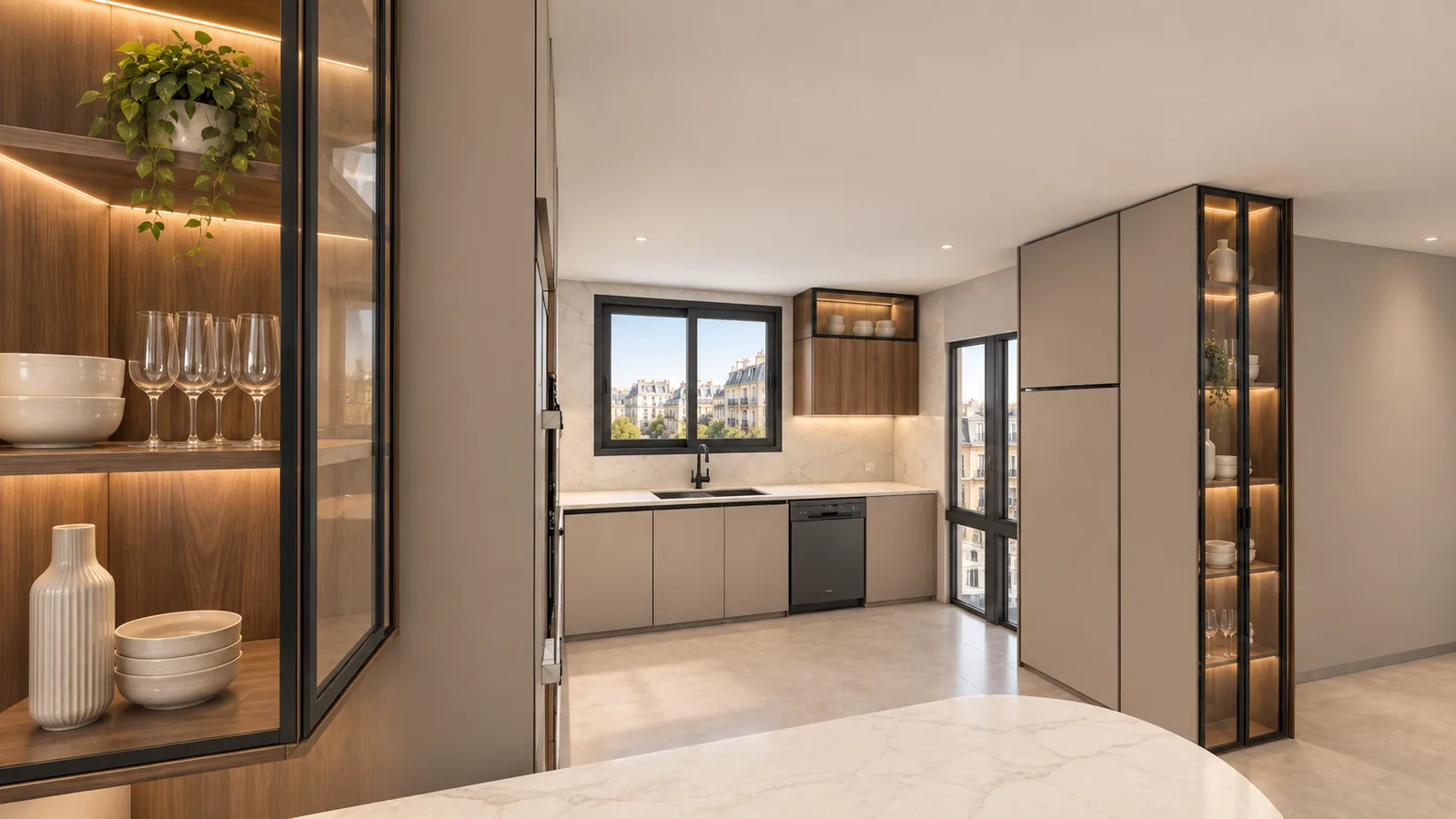 Kitchen view 3: the same frame rendered by an AI image tool with one reference photo