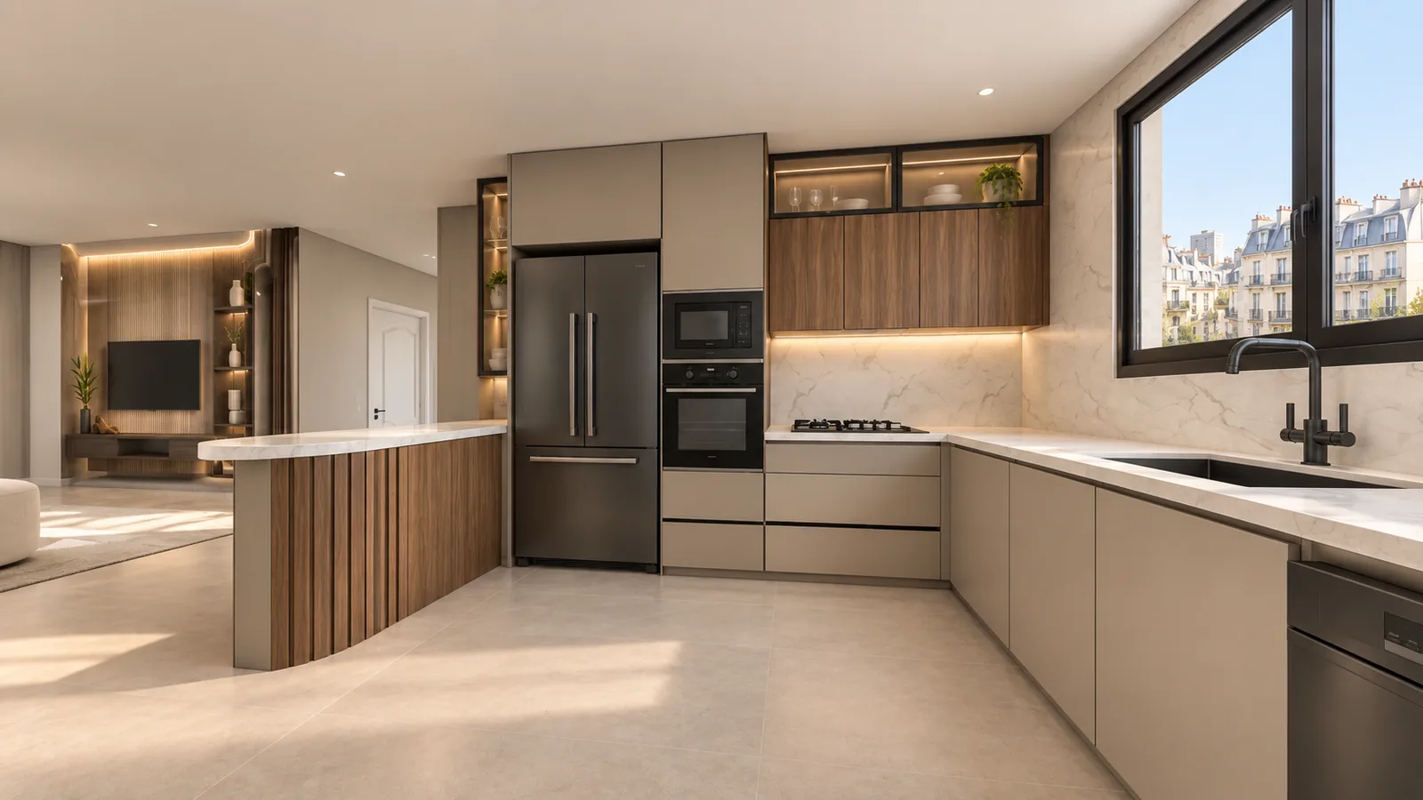 Kitchen view 4: the same frame rendered by an AI image tool with one reference photo