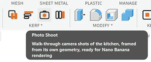 The Photo Shoot button on the KERF panel of the Solid tab, with its tooltip.